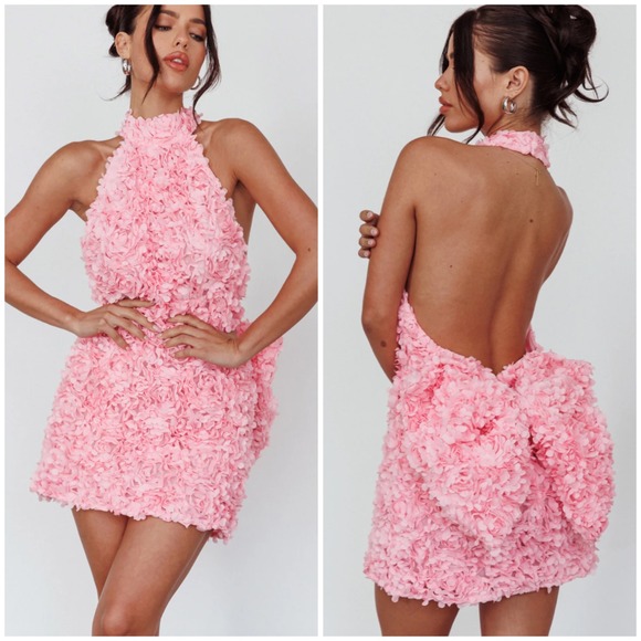 Klesis Dresses & Skirts - NEW Klesis Monroe Embellished Bow Floral Applique Mini Dress Medium Halter NWT